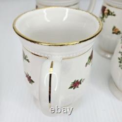 Royal Albert Old Country Roses Fluted Mugs Set of 4 Bone China England Gold RARE