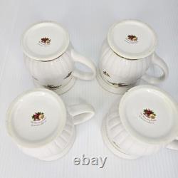 Royal Albert Old Country Roses Fluted Mugs Set of 4 Bone China England Gold RARE