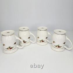 Royal Albert Old Country Roses Fluted Mugs Set of 4 Bone China England Gold RARE
