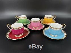 Royal Albert Tea Cup Saucer Sets of 5 Rainbow Green Yellow Blue Red Pink England