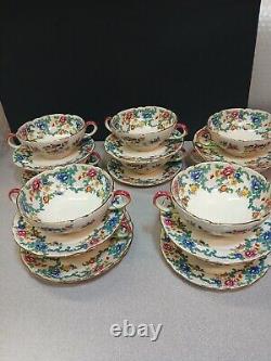 Royal Cauldon England Victoria V 7177 Soup Bowl And Saucer Set Of 10