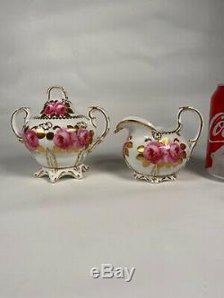 Royal Chelsea Creamer And Sugar Bowl Set Bone China Pink Cabbage Roses