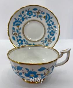Royal Chelsea English Bone China Blue Floral Enamel Tea Cup Saucer Set England