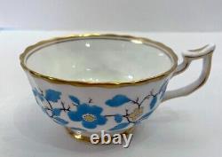 Royal Chelsea English Bone China Blue Floral Enamel Tea Cup Saucer Set England