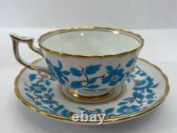 Royal Chelsea English Bone China Blue Floral Enamel Tea Cup Saucer Set England