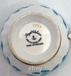 Royal Chelsea English Bone China Blue Floral Enamel Tea Cup Saucer Set England