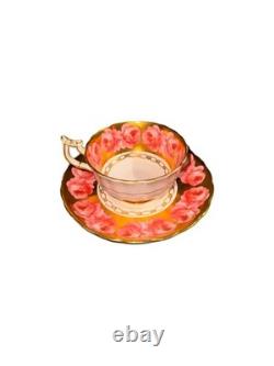 Royal Chelsea'Pink Cabbage Roses' Teacup & Saucer Set Gold English Bone China