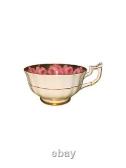 Royal Chelsea'Pink Cabbage Roses' Teacup & Saucer Set Gold English Bone China