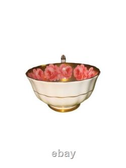 Royal Chelsea'Pink Cabbage Roses' Teacup & Saucer Set Gold English Bone China