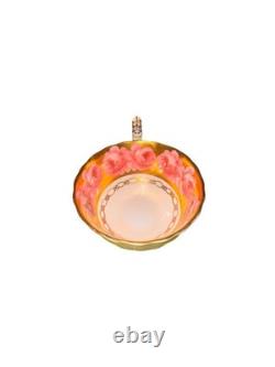 Royal Chelsea'Pink Cabbage Roses' Teacup & Saucer Set Gold English Bone China