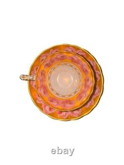 Royal Chelsea'Pink Cabbage Roses' Teacup & Saucer Set Gold English Bone China