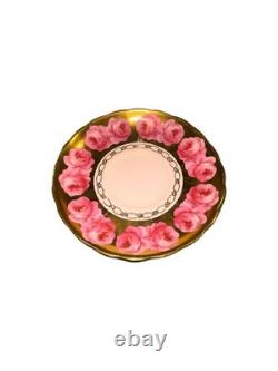 Royal Chelsea'Pink Cabbage Roses' Teacup & Saucer Set Gold English Bone China