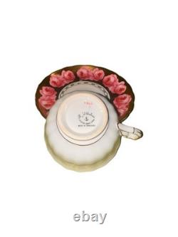 Royal Chelsea'Pink Cabbage Roses' Teacup & Saucer Set Gold English Bone China