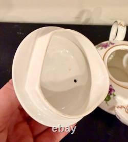 Royal Chelsea Spring Violets 3-Pc Bone China Tea Set Rare- mint condition