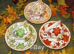 Royal Chelsea Teacups maple leaf / fall leaves Set of 3 Bone China England EUC