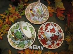 Royal Chelsea Teacups maple leaf / fall leaves Set of 3 Bone China England EUC