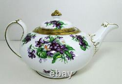Royal Chelsea Violet Bouquet Tea Set 15 Pc Bone China Brushed Gold Teapot Cups