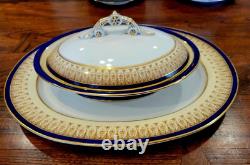 Royal China Works Worcester Cobalt Gold 17Pc Dinner Plate Vegetable Tureen 6 Set