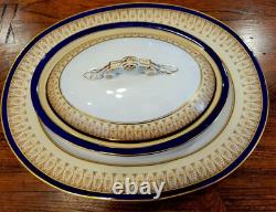 Royal China Works Worcester Cobalt Gold 17Pc Dinner Plate Vegetable Tureen 6 Set