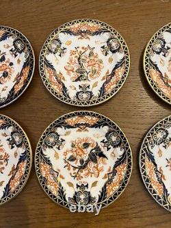Royal Crown Derby Antique Set of 6 Plates 5 Cobalt Rust and Gold 383