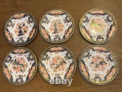Royal Crown Derby Antique Set of 6 Plates 5 Cobalt Rust and Gold 383
