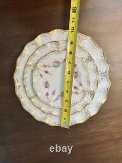 Royal Crown Derby Antoinette Dinner Salad Plate B&B A1225 3 Pc Set Bone China