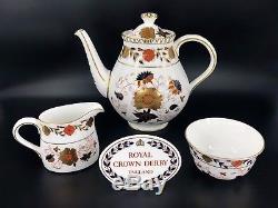 Royal Crown Derby Asian Rose Coffee Pot Creamer Sugar Set Bone China England