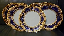 Royal Crown Derby C1911 Raised Gold Encrusted 7 Cobalt Luncheon Dinner Plate Set