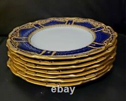Royal Crown Derby C1911 Raised Gold Encrusted 7 Cobalt Luncheon Dinner Plate Set