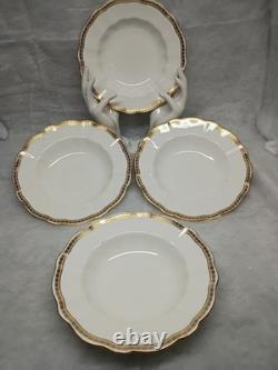 Royal Crown Derby CARLTON GOLD set of four Rimmed Soup Bowls Bone China (Mint)