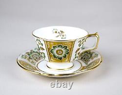 Royal Crown Derby Green Derby Panel Footed Cups and Saucers Set of 6 Vintage