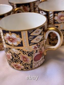 Royal Crown Derby Old Imari 2451 Coffee Cups Set of 4 Bone China Gold England