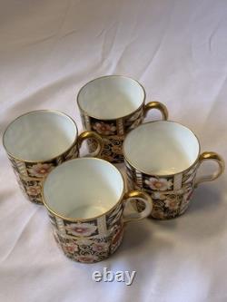 Royal Crown Derby Old Imari 2451 Coffee Cups Set of 4 Bone China Gold England