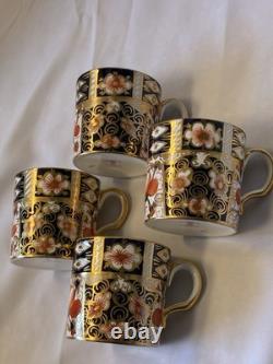 Royal Crown Derby Old Imari 2451 Coffee Cups Set of 4 Bone China Gold England