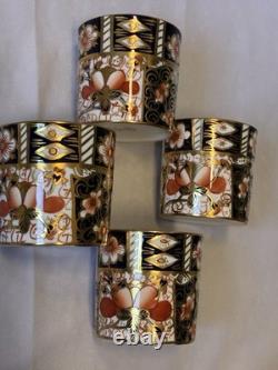 Royal Crown Derby Old Imari 2451 Coffee Cups Set of 4 Bone China Gold England