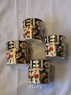 Royal Crown Derby Old Imari 2451 Coffee Cups Set of 4 Bone China Gold England