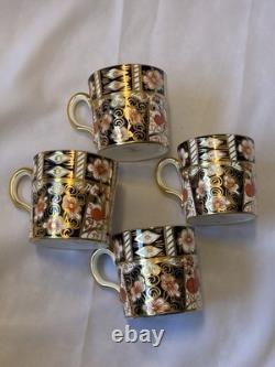 Royal Crown Derby Old Imari 2451 Coffee Cups Set of 4 Bone China Gold England