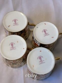 Royal Crown Derby Old Imari 2451 Coffee Cups Set of 4 Bone China Gold England