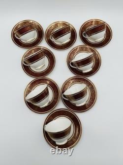 Royal Doulton Buckingham Footed Cup & Saucer Set Bone China England Set of 8