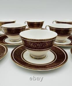 Royal Doulton Buckingham Footed Cup & Saucer Set Bone China England Set of 8