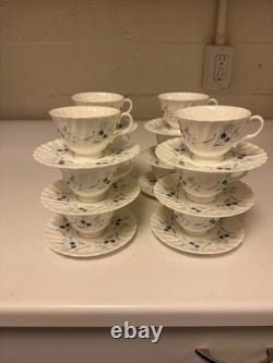 Royal Doulton China Millefleur Cups and Saucers Set of 12 Gray and Blue Floral