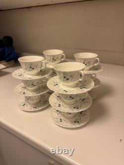 Royal Doulton China Millefleur Cups and Saucers Set of 12 Gray and Blue Floral