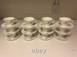 Royal Doulton China Millefleur Cups and Saucers Set of 12 Gray and Blue Floral