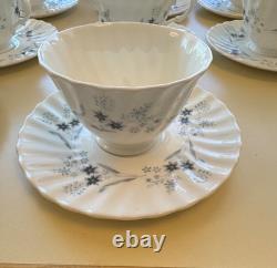Royal Doulton China Millefleur Cups and Saucers Set of 12 Gray and Blue Floral
