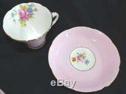Royal Grafton England Set of 8 Cups & Saucers Bone China Pink & Floral with Gold