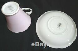 Royal Grafton England Set of 8 Cups & Saucers Bone China Pink & Floral with Gold