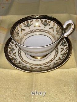 Royal Grafton Fine Bone China Blue And Gold Filigree Cup And Saucer England