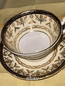 Royal Grafton Fine Bone China Blue And Gold Filigree Cup And Saucer England