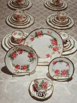 Royal Stafford Birkley Rose 35pc Dinner Set for 7 Gold Rim Bone China MINT