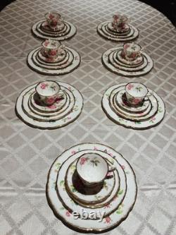 Royal Stafford Birkley Rose 35pc Dinner Set for 7 Gold Rim Bone China MINT